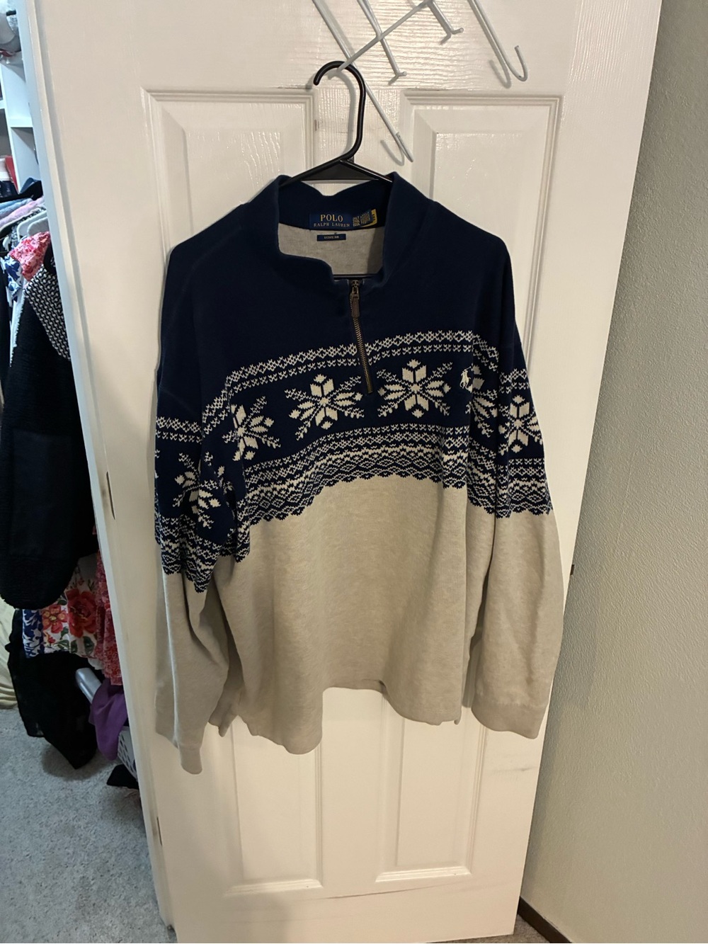 Ralph Lauren Navy and Cream Half-Zip Fair Isle Sweater